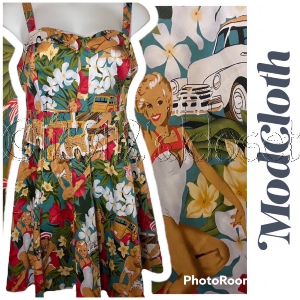 ModCloth x Miss Lulo Retro 1950's Pinup Girl Hawaiian Luau Party Dress
